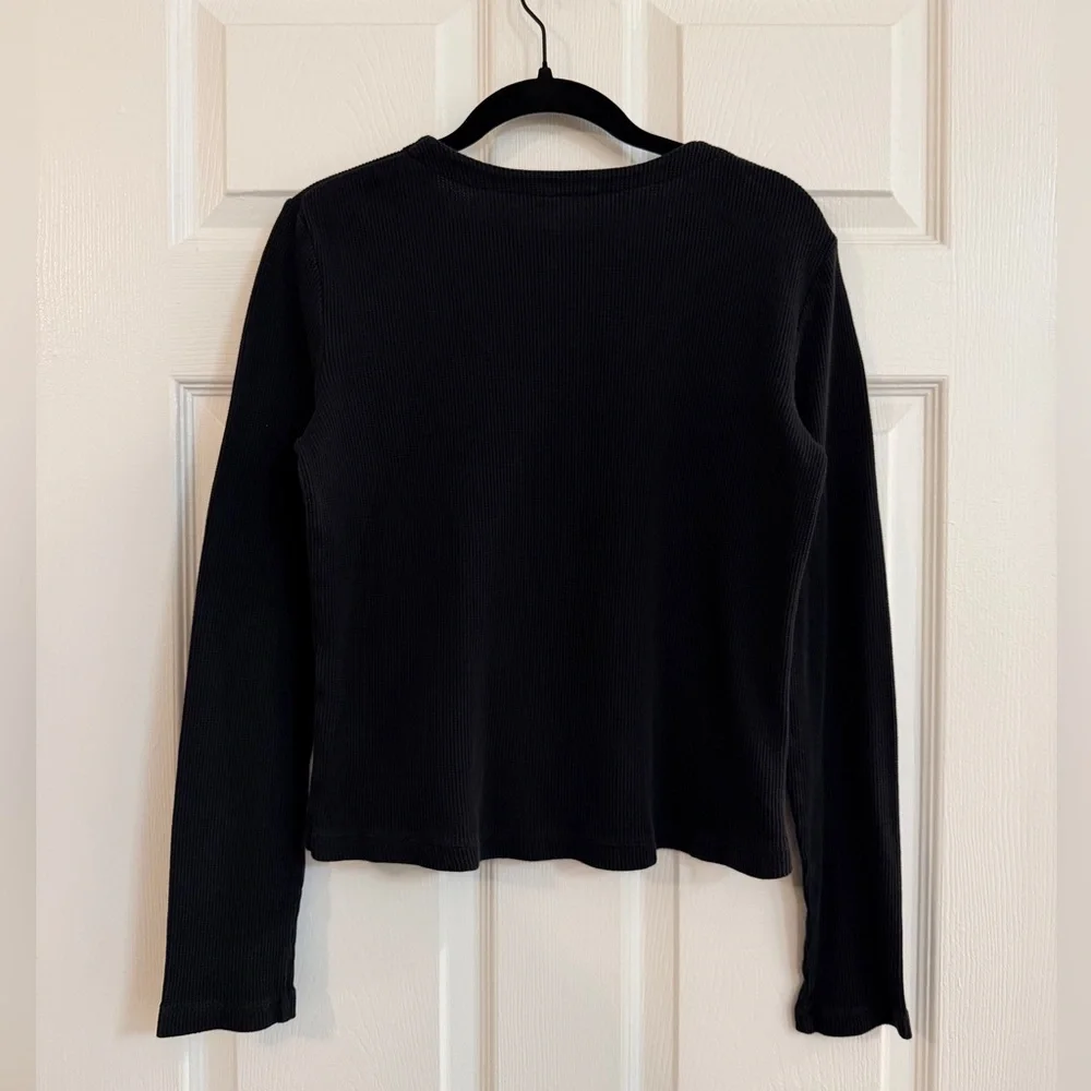 Tentree ‘Treewaffle’ Black Button Front Long Sleeve Waffle Knit Tee - Women’s M